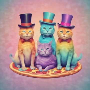 Dancing Cats on a Rainbow Pizza